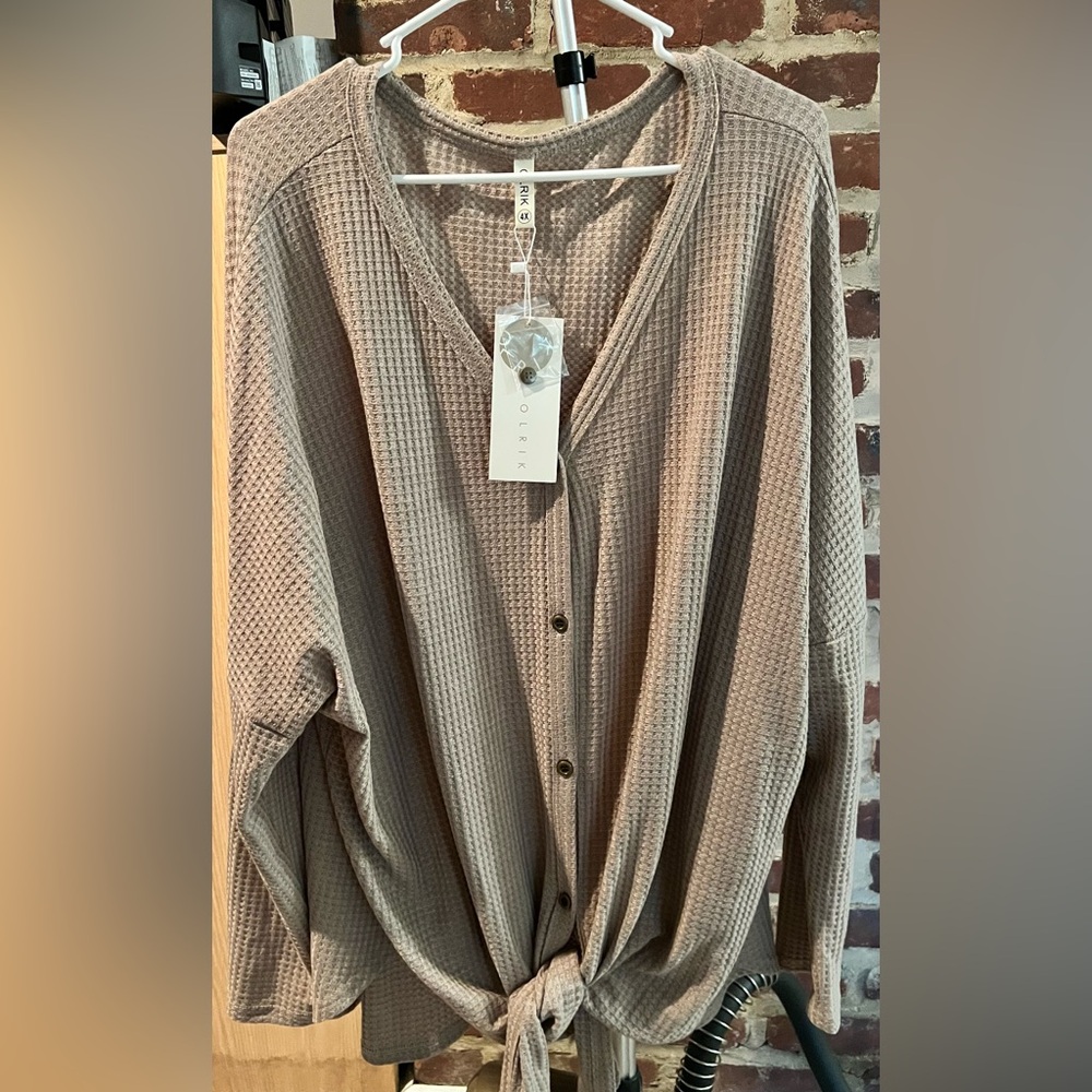 Olrik Taupe Waffle Knit Cardigan